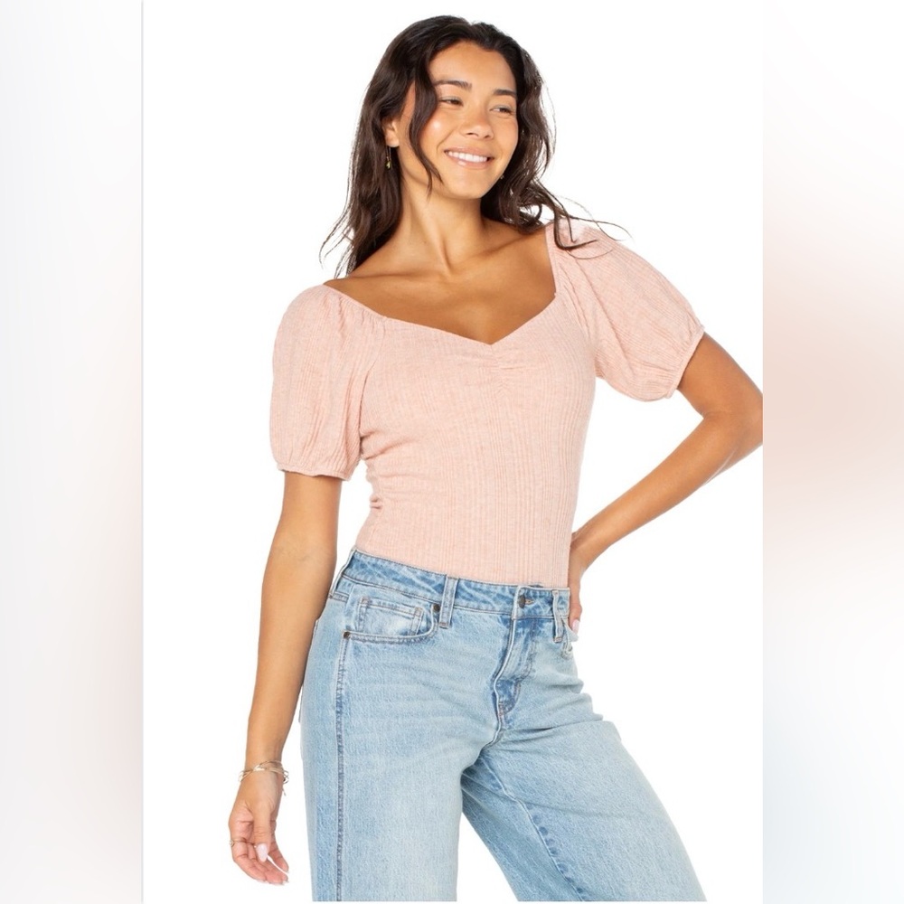 Celebrity Pink Women's  Short Puff Sleeve Sweetheart Neck Bodysuit Size S